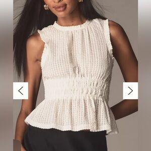 Anthropologie Mauve Smocked Sleeveless Feminine Sheer Cream Halter Top New M